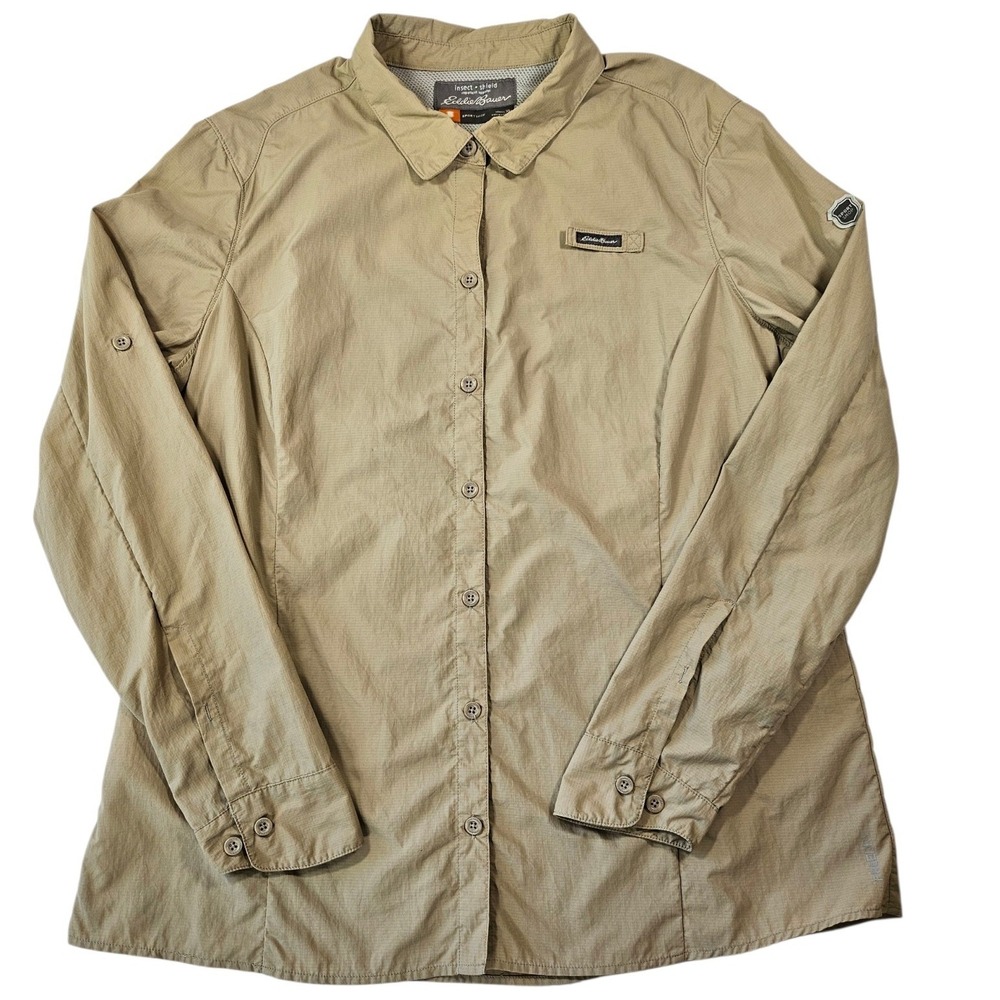 Eddie Bauer SportShop Insect‎ Shield Shirt Womens XL Tan Nylon Camping Hiking